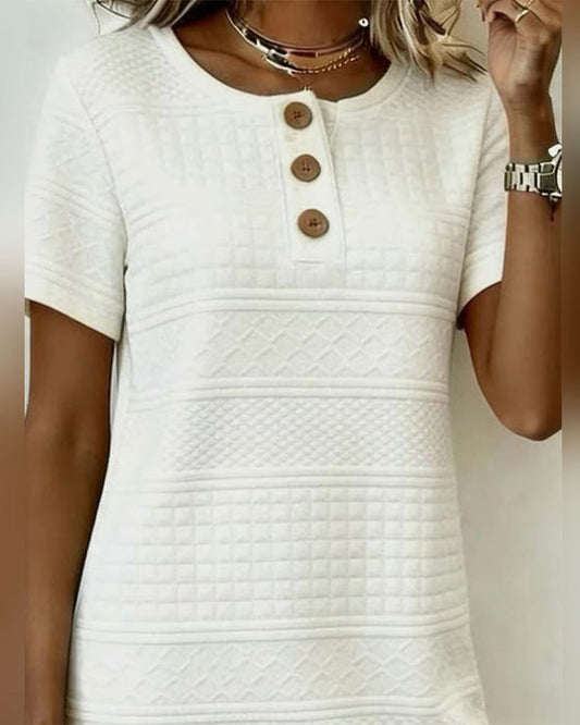 Alaitz - Straight Jacquard Three-Button Dress